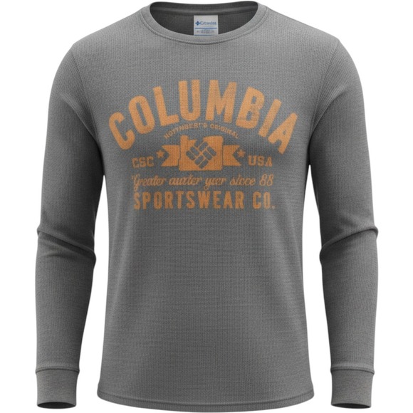 Columbia Other - Columbia Sportswear Graphic Long Sleeve Thermal Shirt Mens Size S‎ Gray Orange